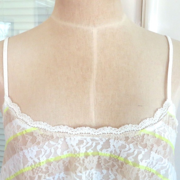 NEW-Victoria Secret White-Neon-Yellow- lace tank - Picture 2 of 7